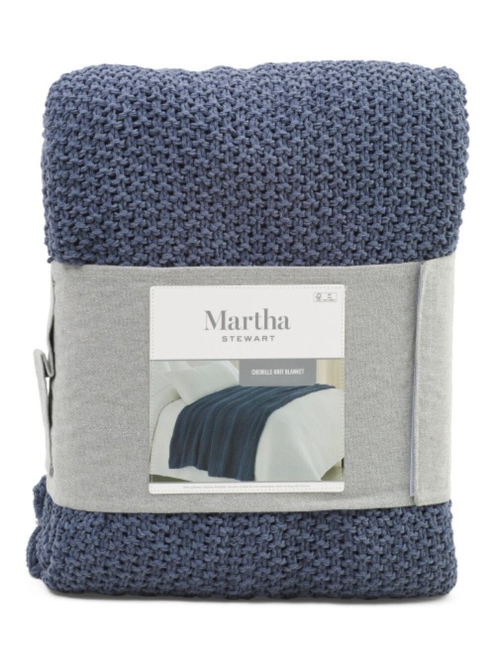 MARTHA STEWART Chenille Knit Blanket In Navy